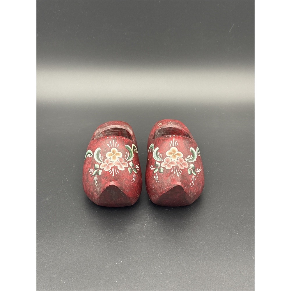 Vintage Hand Painted Rosemaling Wooden Clogs Shoes Laurie Hesselberg Folk Art